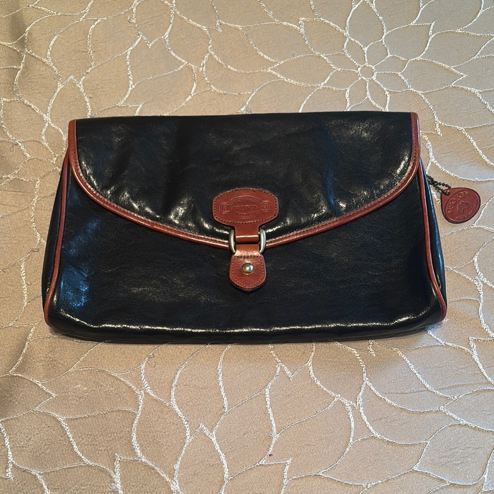 Vintage Oroton Black and Brown Cowhide Leather Clutch
